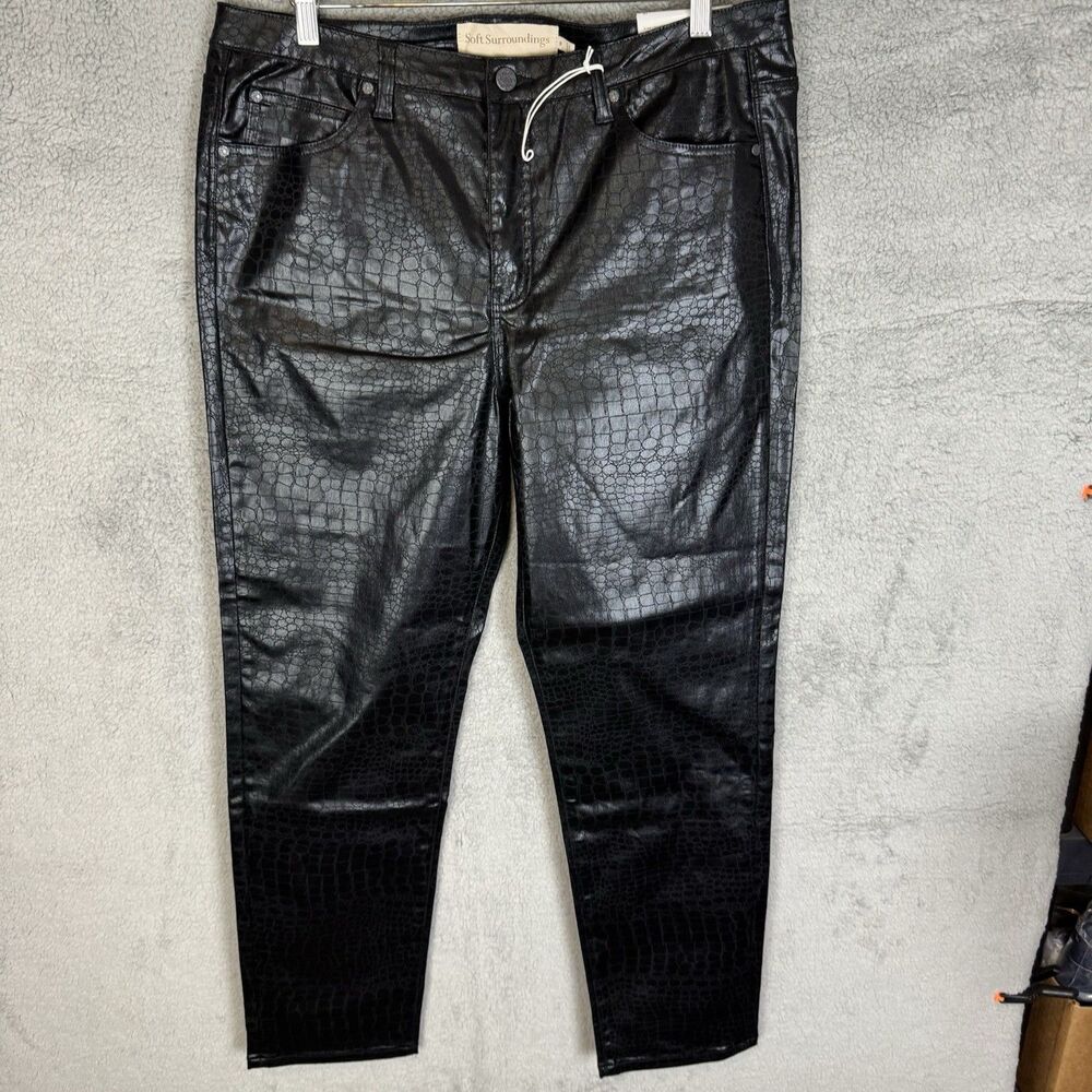 Soft Surroundings Pants Women's 16 Black Snakeskin Print Faux Leather Hi Rise